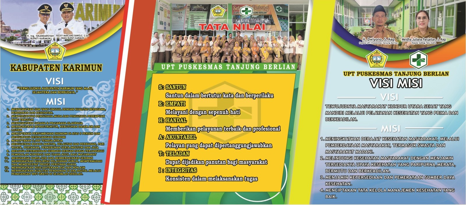 VISI MISI KABUPATEN KARIMUN, VISI MISI DAN TATA NILAI UPT PUSKESMAS TANJUNG BERLIAN